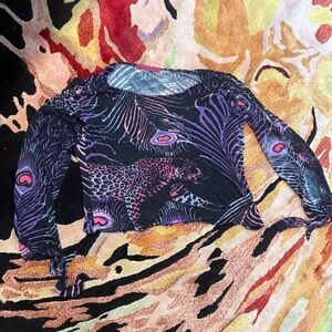 Matthew Williamson Black and Purple Animal Print Long Sleeve Top